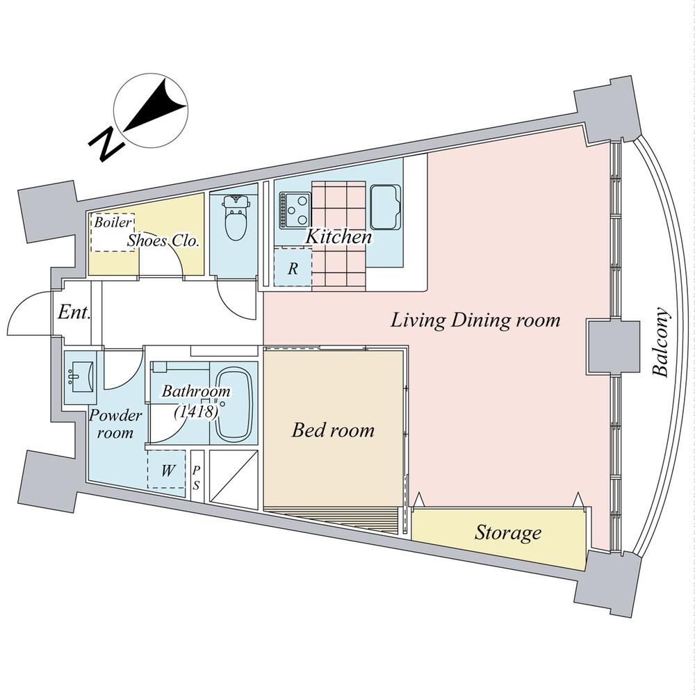 Floor plan. 1LDK, Price 38,800,000 yen, Occupied area 60.58 sq m , Balcony area 6.13 sq m