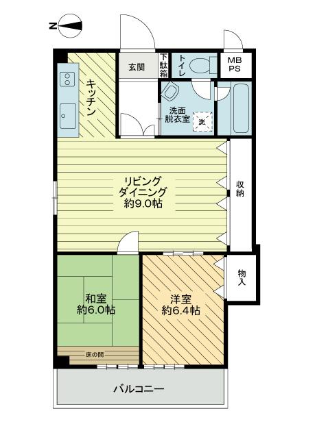 Floor plan. 2LDK, Price 26.5 million yen, Footprint 53.7 sq m , Balcony area 7.34 sq m