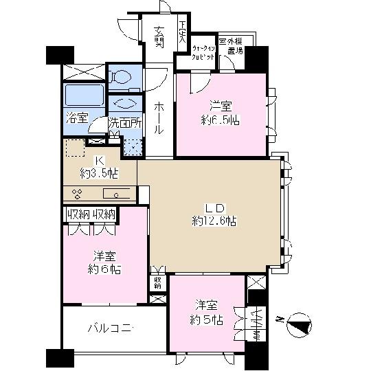 Floor plan. 3LDK, Price 69,800,000 yen, Occupied area 75.37 sq m , Balcony area 6.66 sq m