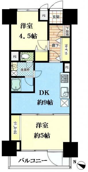 Floor plan. 1DK, Price 29,800,000 yen, Footprint 48.6 sq m , Balcony area 5.4 sq m