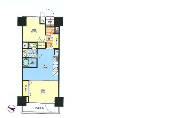 Floor plan. 2DK, Price 29,800,000 yen, Footprint 48.6 sq m , Balcony area 5.4 sq m