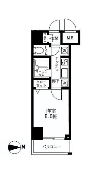 Floor plan. 1K, Price 18 million yen, Occupied area 20.86 sq m , Balcony area 3.08 sq m