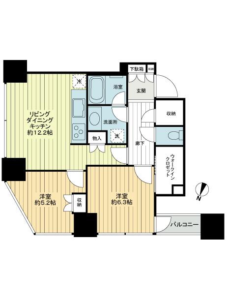 Floor plan. 2LDK, Price 59,800,000 yen, Footprint 59 sq m , Balcony area 4.95 sq m