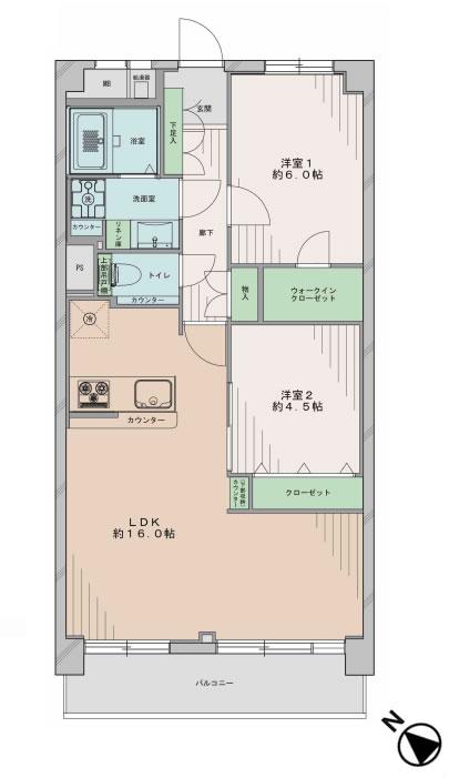 Floor plan. 2LDK, Price 33,800,000 yen, Occupied area 59.41 sq m , Balcony area 7.2 sq m