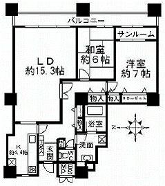 Floor plan. 2LDK, Price 43,800,000 yen, Occupied area 82.09 sq m , Balcony area 9.1 sq m