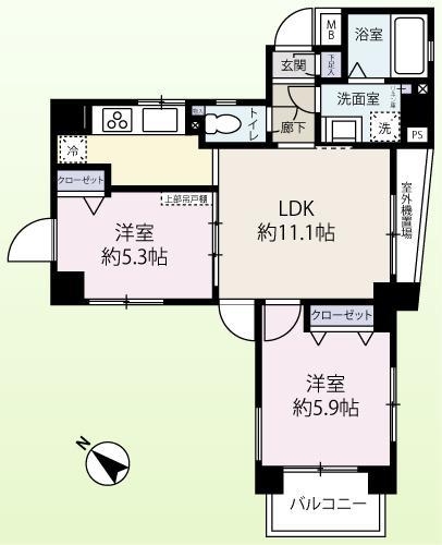 Floor plan. 2LDK, Price 41,800,000 yen, Occupied area 50.03 sq m , Balcony area 3.62 sq m