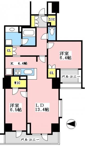 Floor plan. 2LDK, Price 61,500,000 yen, Occupied area 72.98 sq m , Balcony area 12.43 sq m