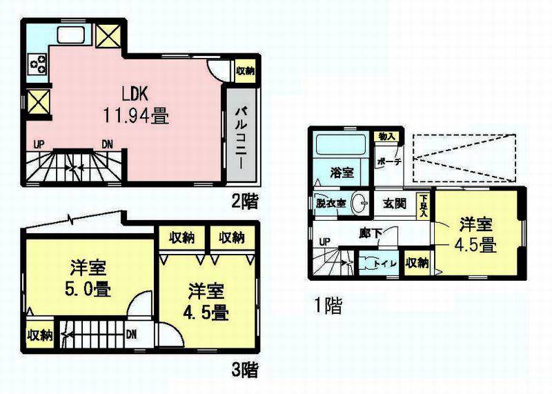 Floor plan. 34,800,000 yen, 3LDK, Land area 42.22 sq m , Building area 65.18 sq m