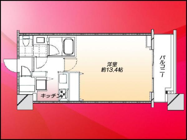 Floor plan. 1K, Price 44,500,000 yen, Occupied area 37.45 sq m , Balcony area 6.48 sq m