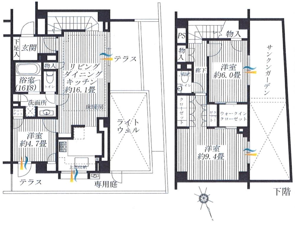 Floor plan. 3LDK, Price 64,800,000 yen, Occupied area 97.66 sq m , Balcony area 23.75 sq m