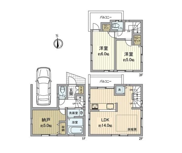 Floor plan. (D Building), Price 47,800,000 yen, 2LDK+S, Land area 43.81 sq m , Building area 75.88 sq m