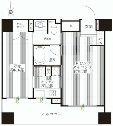 Floor plan. 1LDK, Price 32,800,000 yen, Occupied area 40.05 sq m , Balcony area 7.53 sq m