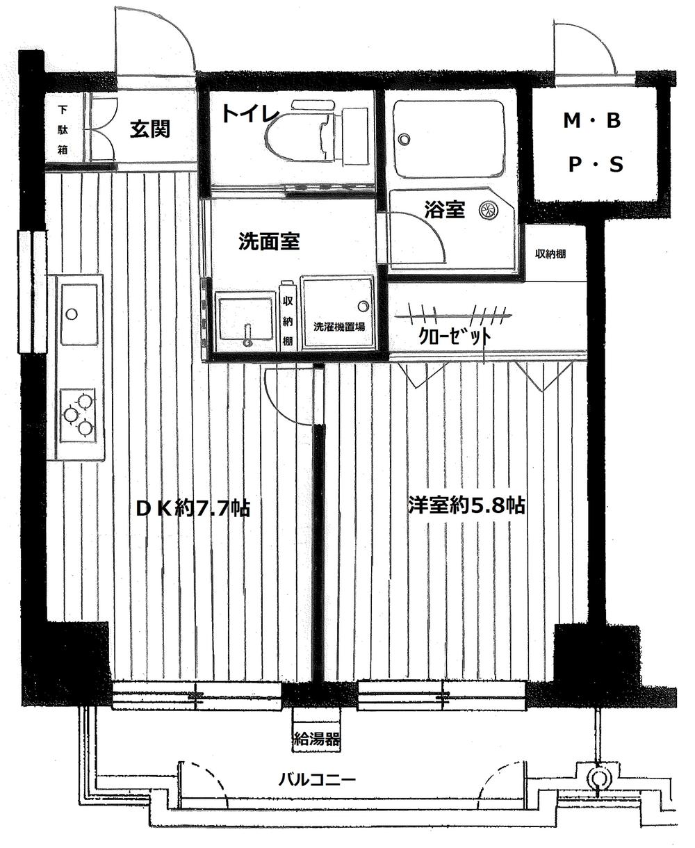 Floor plan. 1DK, Price 21,800,000 yen, Footprint 32.4 sq m , Balcony area 5.82 sq m
