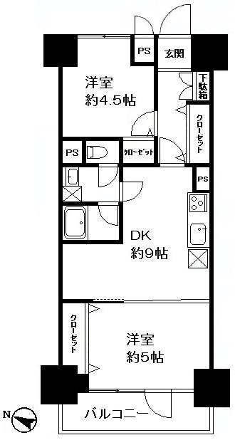 Floor plan. 2DK, Price 29,800,000 yen, Footprint 48.6 sq m , Balcony area 5.4 sq m