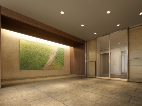 Shared facilities.  [Increase the depth over time, Texture rich material] To examine the various places of the material, To look with a profound feeling and dignity. The wall has been added to accent the art in decoration space. It produces indirect lighting, It is the entrance hall of the calm atmosphere. (Entrance Hall Rendering)