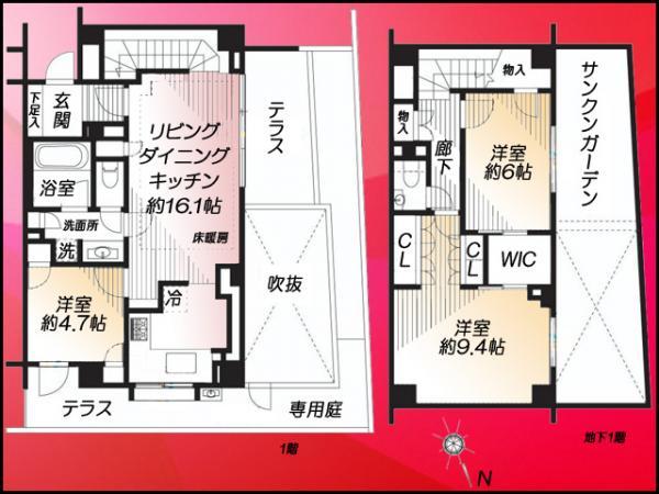 Floor plan. 3LDK, Price 64,800,000 yen, Occupied area 97.66 sq m , Balcony area 13.86 sq m