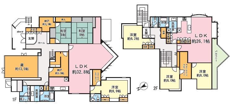 Floor plan. 2 family house there is a spacious garden and warehouse