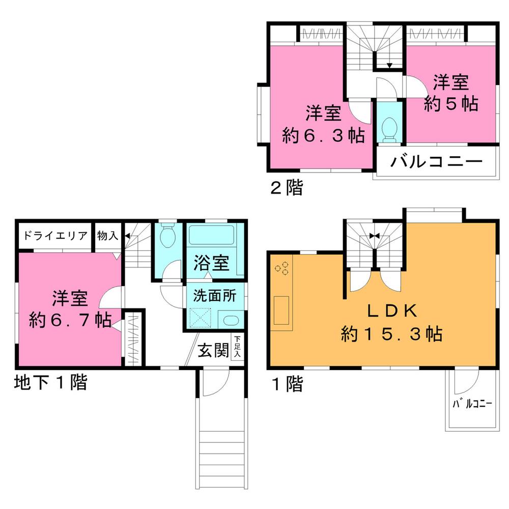 Floor plan. 53,800,000 yen, 3LDK, Land area 67.61 sq m , Building area 81.32 sq m