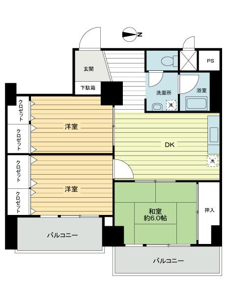 Floor plan. 3DK, Price 26,400,000 yen, Occupied area 63.13 sq m , Balcony area 11.35 sq m