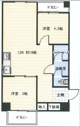 Floor plan. 2LDK, Price 25,800,000 yen, Occupied area 53.68 sq m , Balcony area 6.43 sq m
