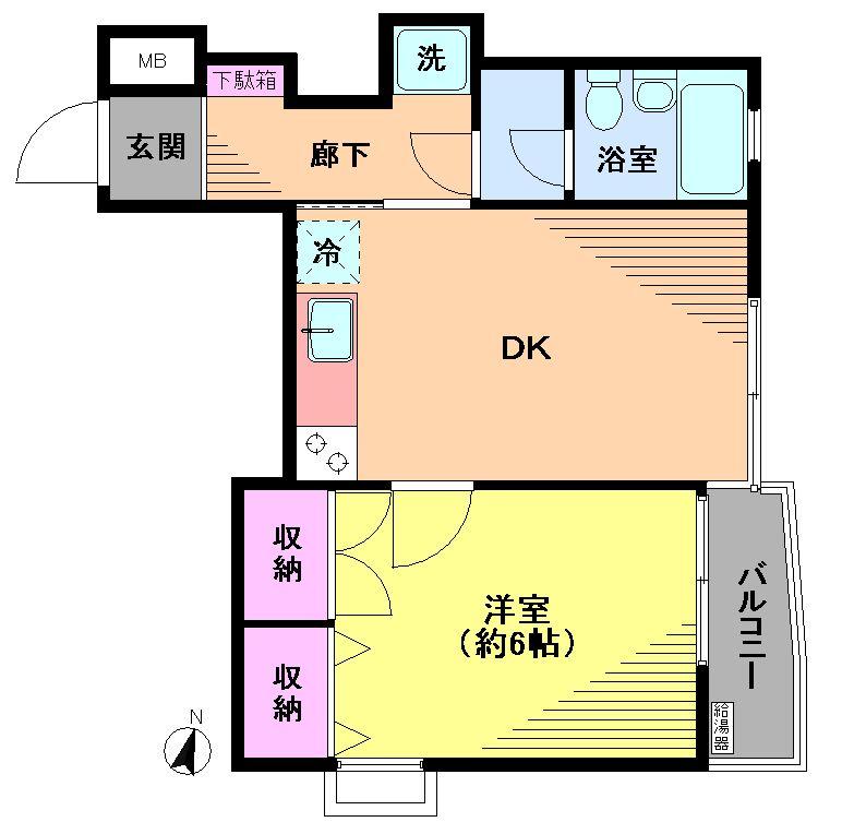 Floor plan. 1DK, Price 13.8 million yen, Occupied area 32.44 sq m , Balcony area 2.29 sq m