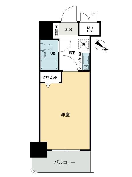 Floor plan. 1K, Price 12 million yen, Occupied area 18.12 sq m , Balcony area 3.67 sq m