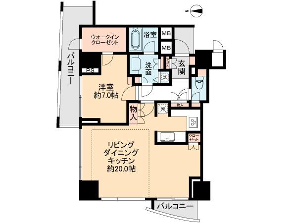 Floor plan. 1LDK, Price 67,900,000 yen, Footprint 65.4 sq m , Balcony area 11.16 sq m