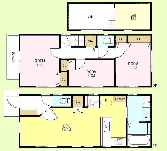 Floor plan. (B Building), Price 53,800,000 yen, 3LDK, Land area 76.05 sq m , Building area 75.5 sq m