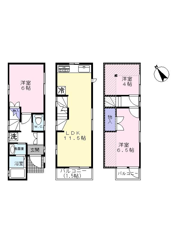 Floor plan. (A Building), Price 39,800,000 yen, 3LDK, Land area 39.56 sq m , Building area 63.18 sq m