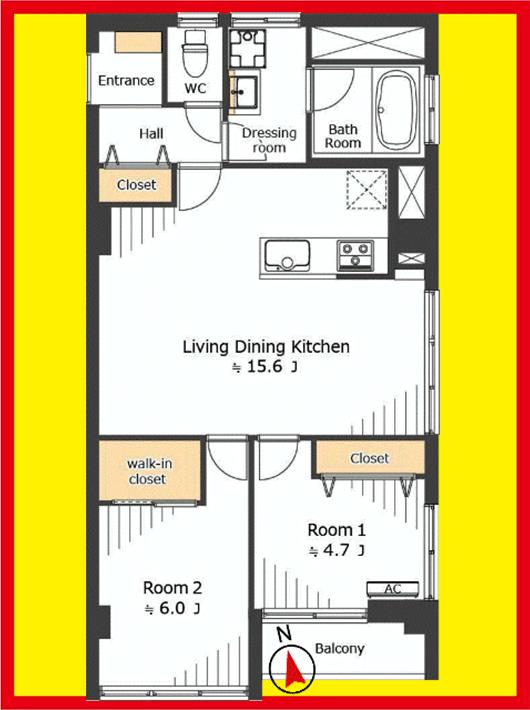 Floor plan. 2LDK, Price 32,900,000 yen, Occupied area 63.14 sq m , Balcony area 3.61 sq m