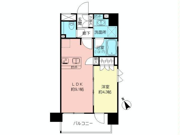 Floor plan. 1LDK, Price 28.5 million yen, Occupied area 34.65 sq m , Balcony area 6 sq m