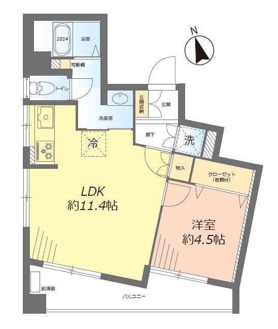 Floor plan. 1LDK, Price 16,990,000 yen, Footprint 39.8 sq m , Balcony area 7.7 sq m