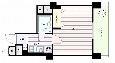 Floor plan. 1K, Price 13 million yen, Footprint 26.2 sq m , Balcony area 6.3 sq m