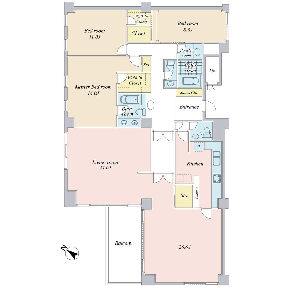 Floor plan. 3LDK, Price 188 million yen, Footprint 222.69 sq m , Balcony area 14.97 sq m
