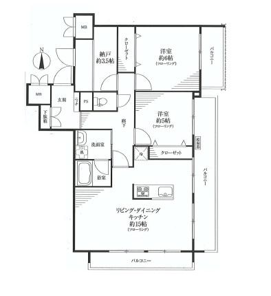Floor plan. 2LDK+S, Price 43,800,000 yen, Occupied area 71.58 sq m , Balcony area 15.85 sq m