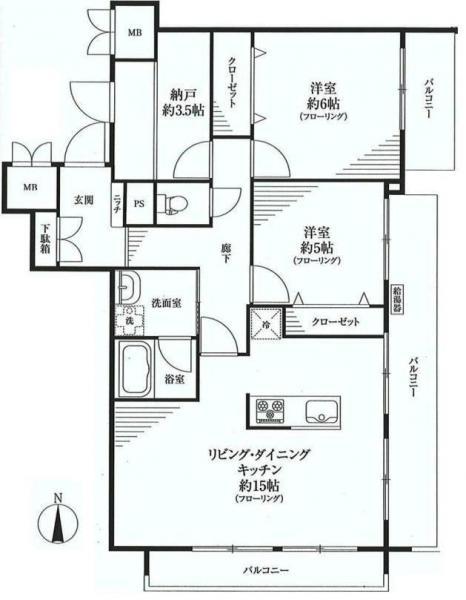 Floor plan. 2LDK, Price 43,800,000 yen, Occupied area 71.58 sq m , Balcony area 15.85 sq m entrance Thank 2 places