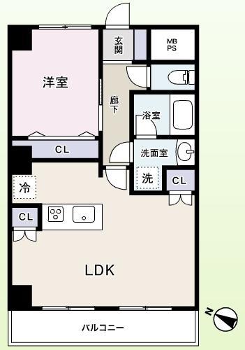 Floor plan. 1LDK, Price 22,800,000 yen, Occupied area 41.87 sq m , Balcony area 5.99 sq m