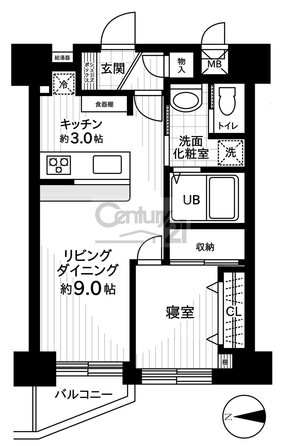 Floor plan. 1LDK, Price 24,300,000 yen, Footprint 38.5 sq m , Balcony area 2.5 sq m 1LDK 38.5 sq m