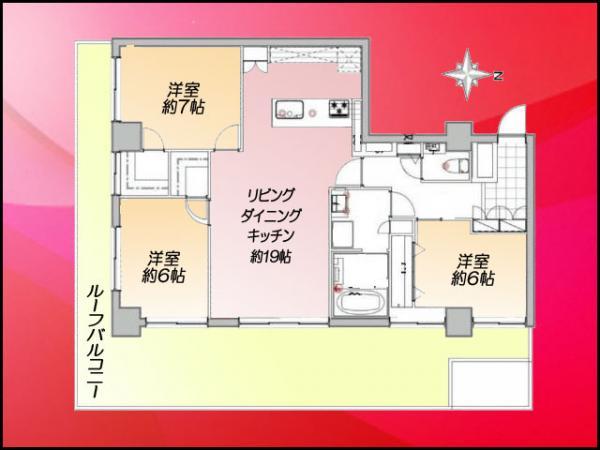 Floor plan. 3LDK, Price 44,900,000 yen, Occupied area 87.48 sq m , Balcony area 22.83 sq m