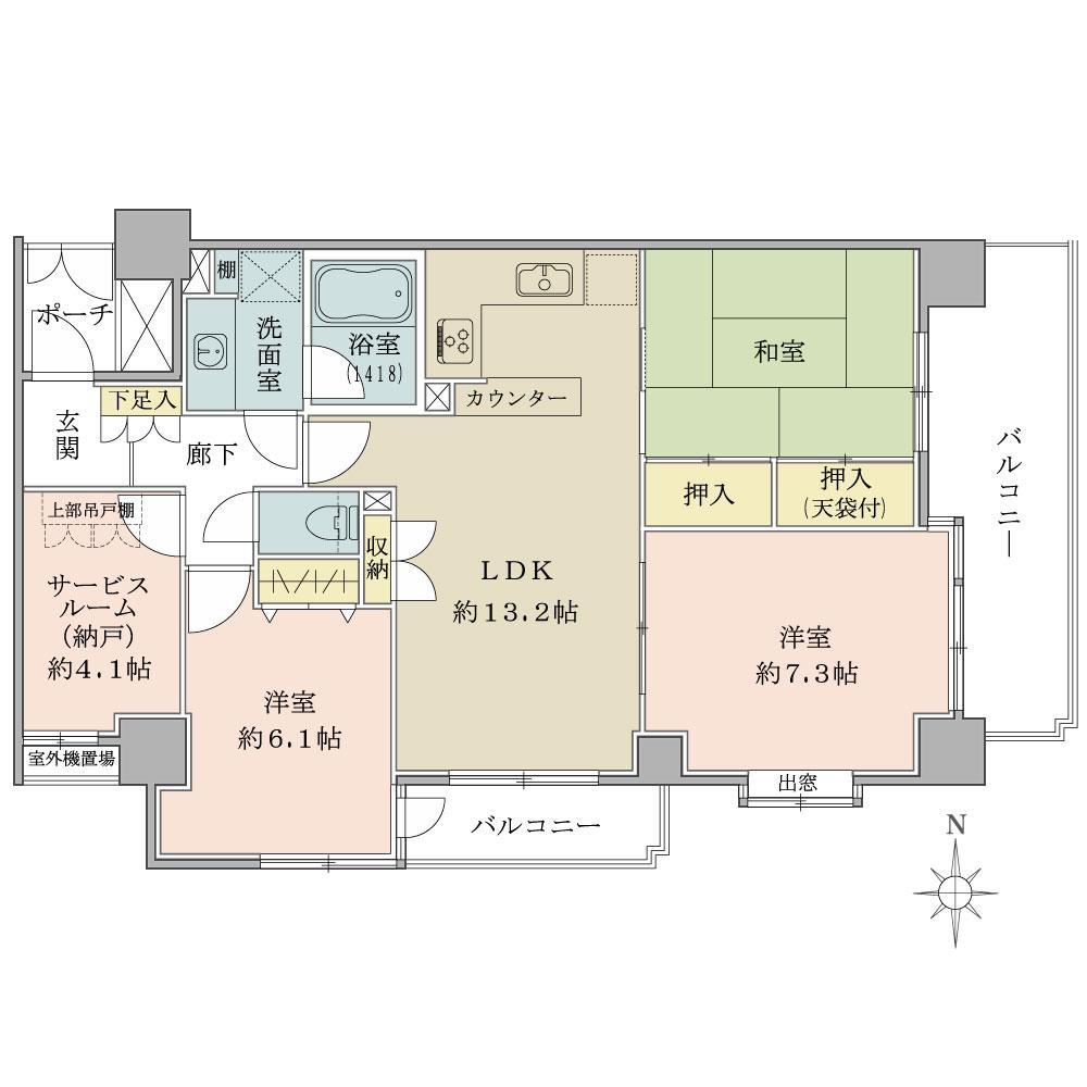 Floor plan. All room 6 tatami mats over a closet and walk-in closet, There is also a storeroom, Housing wealth