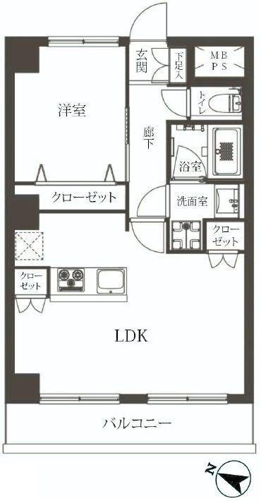 Floor plan. 1LDK, Price 22,800,000 yen, Occupied area 41.87 sq m , Balcony area 5.99 sq m