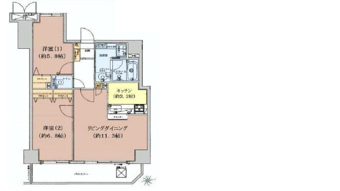 Floor plan. 2LDK, Price 39,900,000 yen, Occupied area 60.45 sq m