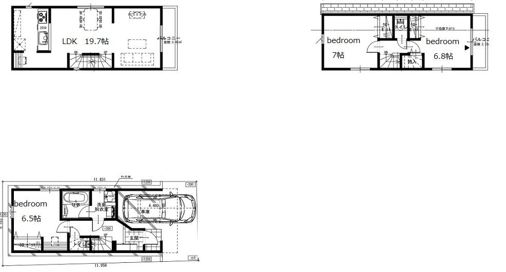 Building plan example (floor plan). Building plan example (B) 2LDK + S, Land price 49,800,000 yen, Land area 59.42 sq m , Building price 17 million yen, Building area 98.4 sq m