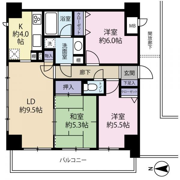 Floor plan. 3LDK, Price 38,800,000 yen, Occupied area 66.72 sq m , Balcony area 11.1 sq m