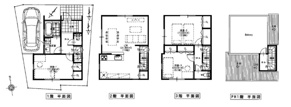 Floor plan. 68,800,000 yen, 3LDK, Land area 66.18 sq m , Building area 105.61 sq m