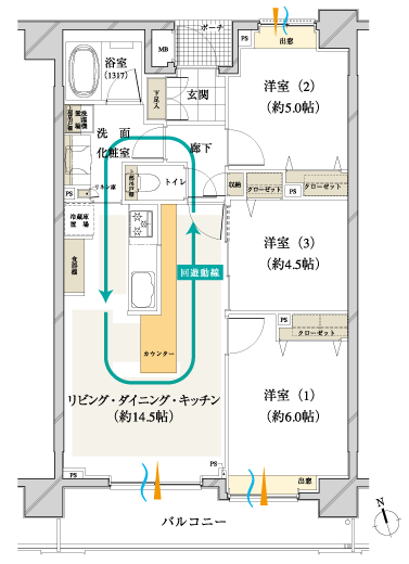 Room and equipment. H type 3LDK