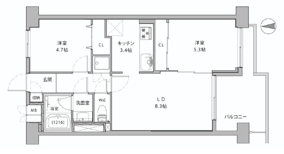 Floor plan. 2LDK, Price 32,800,000 yen, Occupied area 50.49 sq m , Balcony area 6.56 sq m