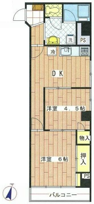 Floor plan. 2DK, Price 24 million yen, Occupied area 48.01 sq m , Balcony area 3.76 sq m