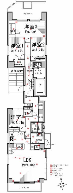 Floor plan. 4LDK, Price 64,700,000 yen, Footprint 122.47 sq m , Balcony area 5.5 sq m Tokyo Metro Yurakucho Line "Edogawabashi" station A 4-minute walk