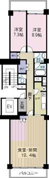 Floor plan. 2LDK, Price 39,800,000 yen, Occupied area 93.77 sq m , Balcony area 7.35 sq m